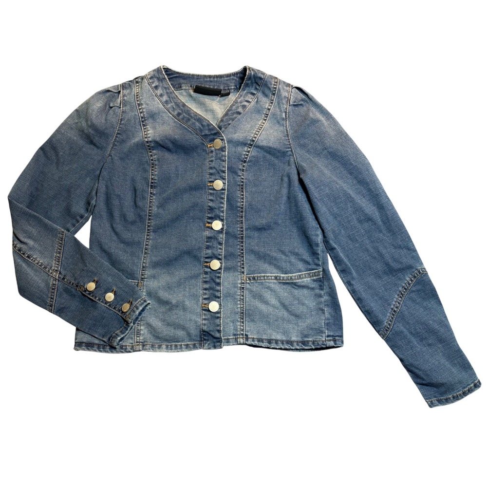 G by Giuliana Denim Jacket Women's Blue Excellent Puff Sleeve Black Label XS